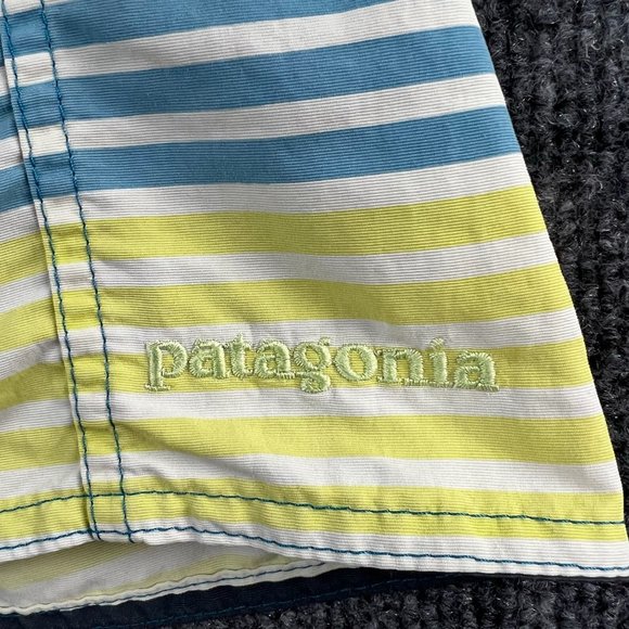 Patagonia Swim Trunks Adult 32 Medium Blue Yellow Board Shorts Bathing Suit Men - Picture 2 of 12